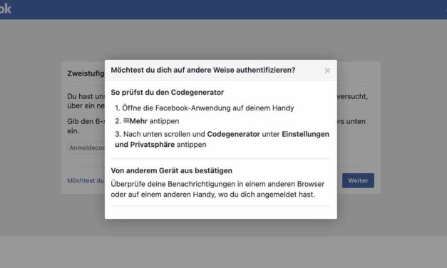 Facebook und die 2-faktorielle Authentifizierung